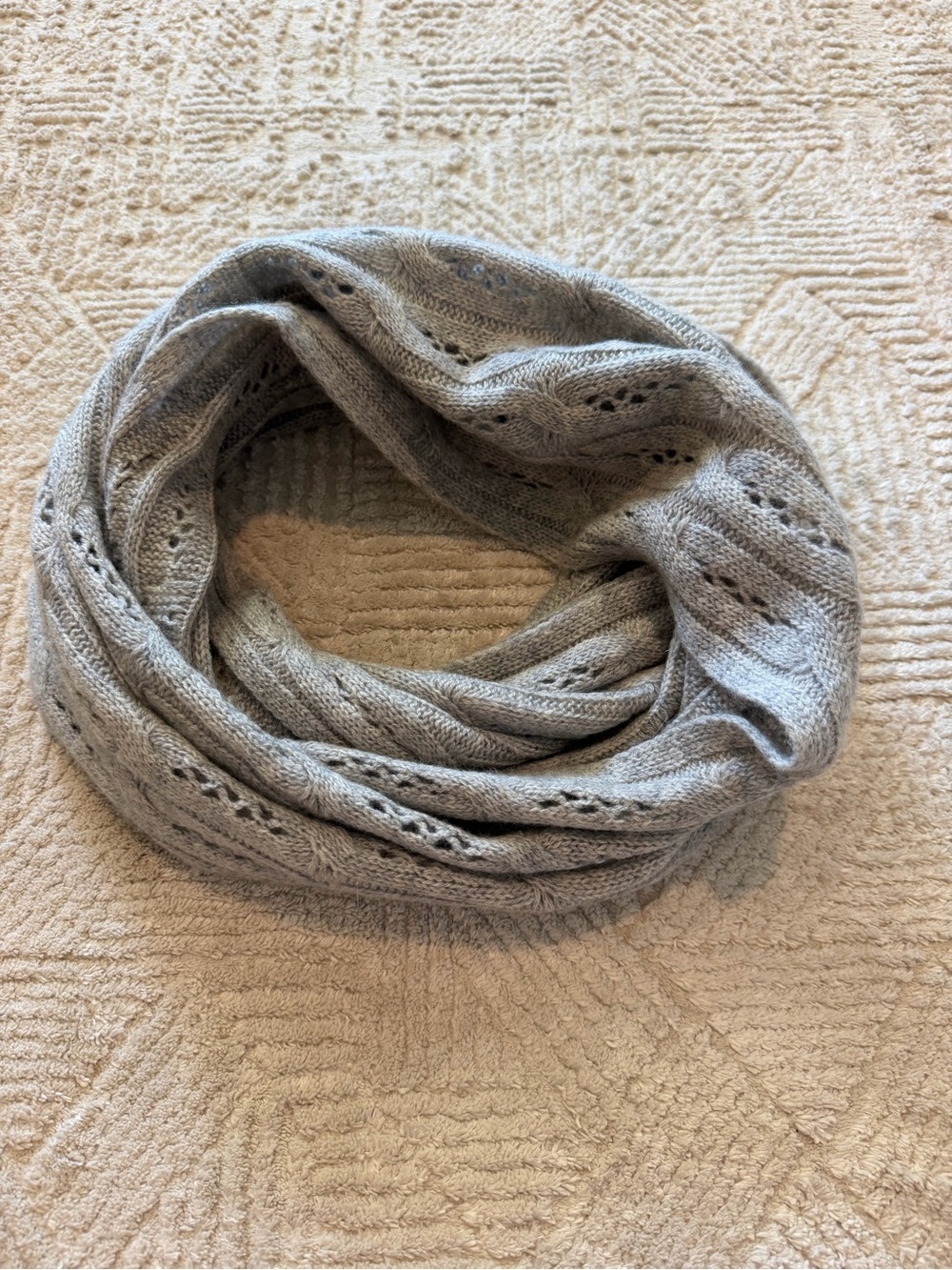 Celeste Wool Cashmere Angora Cable Knit Infinity Scarf Gray